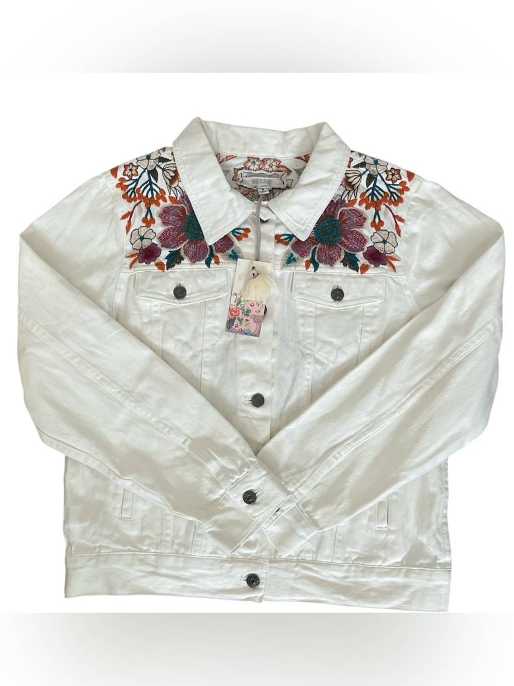 Johnny Was Nena Denim Jacket Ivory Floral Embroidered Size Medium NWT MSRP $290 - Picture 2 of 7